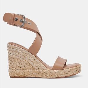 Dolce Vita Aldona Wedges Cafe Leather Tan Raffia Sandal Women’s Size 12